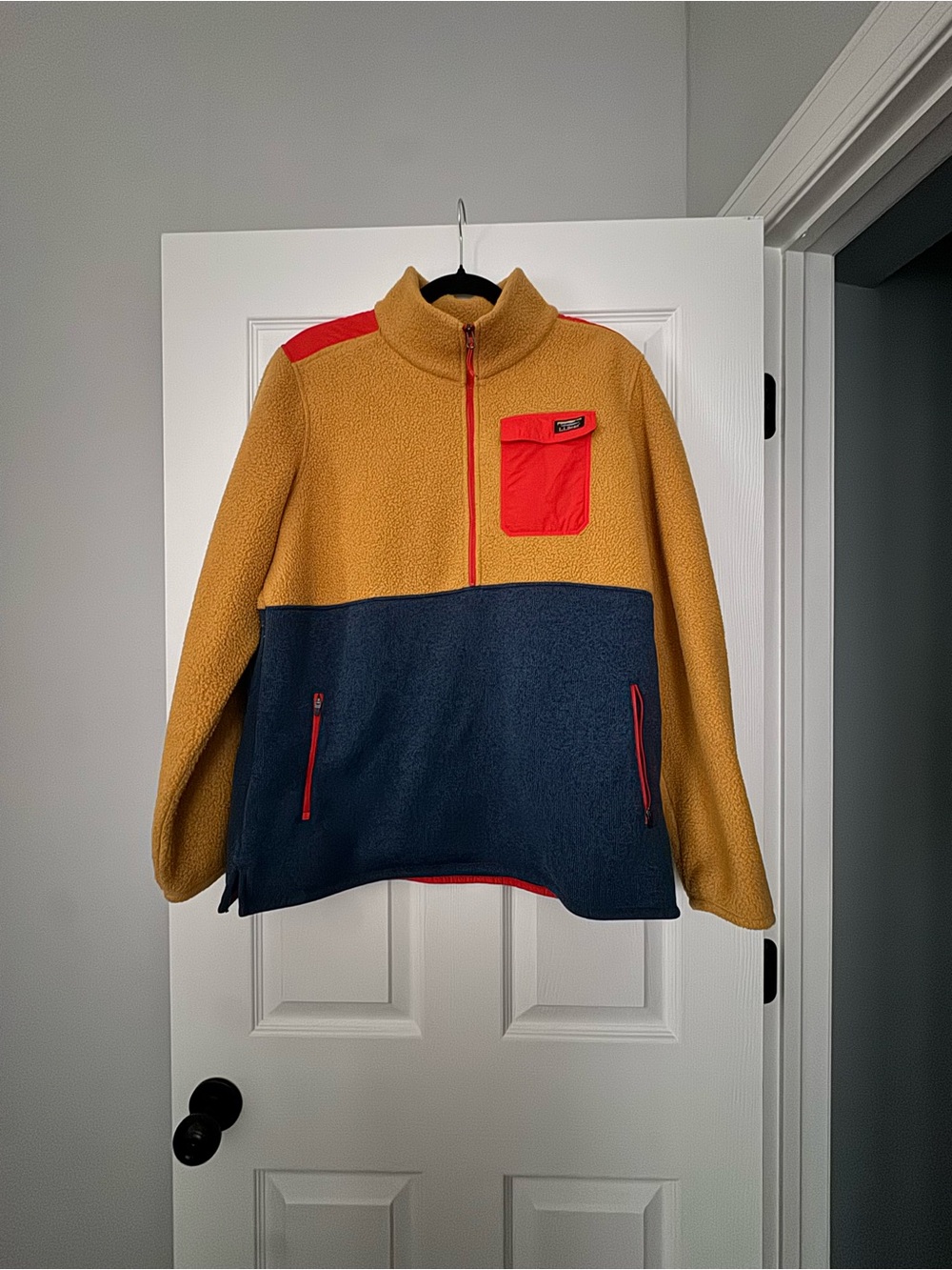 LL Bean Women’s Colorblock Fleece Jacket - Mustard, Navy & Red